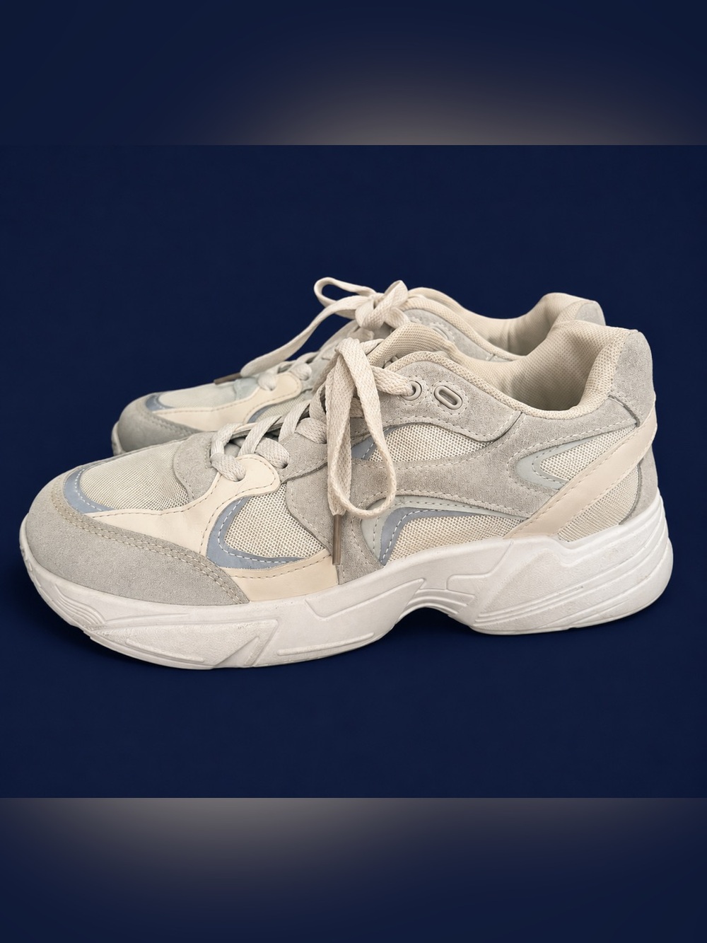 PrettyLittleThing Ecru Chunky Panel Sneakers Size 9 Retro Dad Shoes